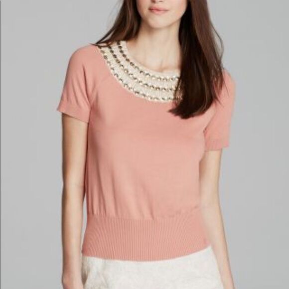 Tory Burch Daisy Embellished-Neck Sweater, Nectar - Picture 1 of 5